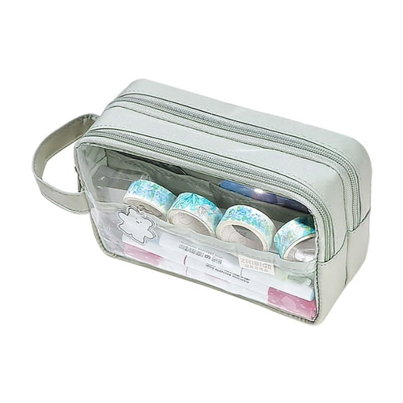 LYINGF Grid Mesh Pencil Case with Handle,Double Layer Clear Pencil Pouch with Zipper,Travel Makeup Bag,Small Toiletry Bag for Purse,Marker Pouch,Cosmetic Bag Office Essentials Supplies Organizer