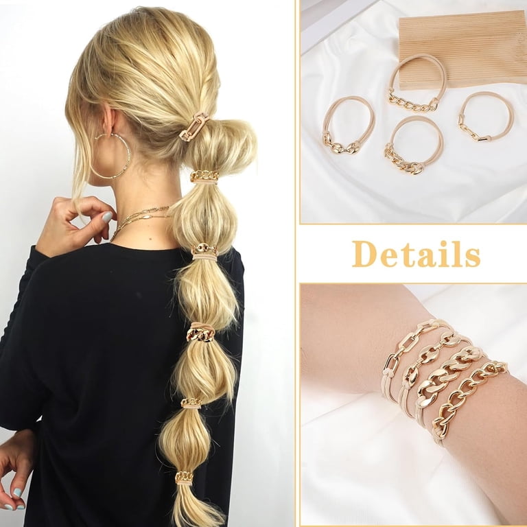 NWOT Gold Hair Tie Accessory CD4-4 Pcs Gold Hair Ties,Metal Hair Tie Bracelets for Women  main image 3