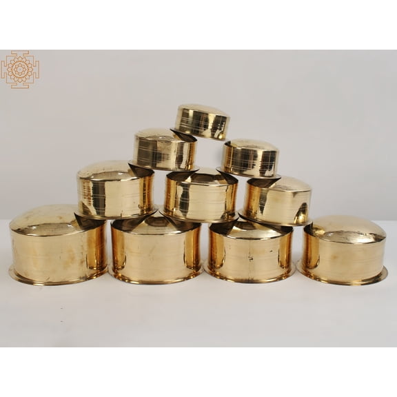 Set of Ten Patilas Brass Tope South India - Traditional Cooking Vessels