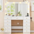 thumbnail image 2 of 43.3" Vanity with Large Mirror and 10 LED Lights, Vanity Desk with Glasstop, 11 Drawers with Crystal Handles, Dressing Table with Power Outlet as Gift for Women, Girls (White), 2 of 9