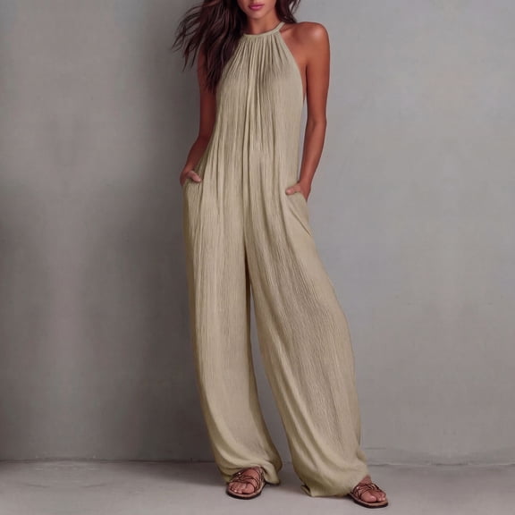 Xuyuer Women's Summer Sleeveless Solid Color Jumpsuit Romper for Women Casual Breathable Soft