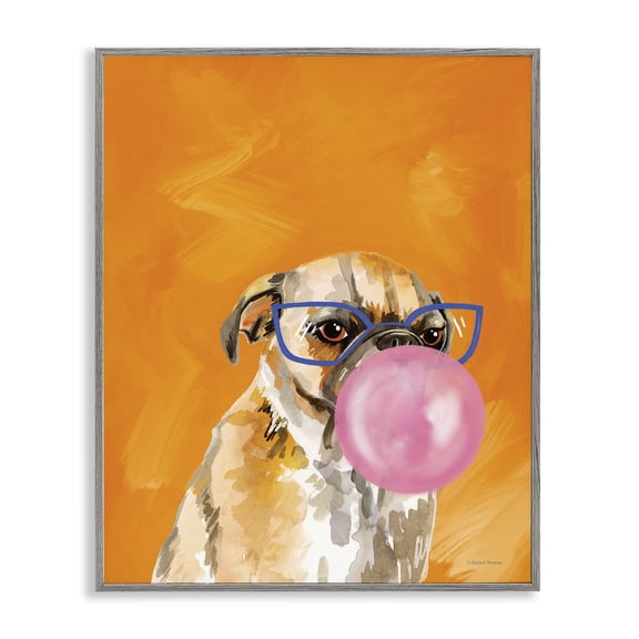 Stupell Industries Contemporary Orange Dog with Bubblegum Gray Framed Giclee Art, 16 x 20, by Rachel Nieman