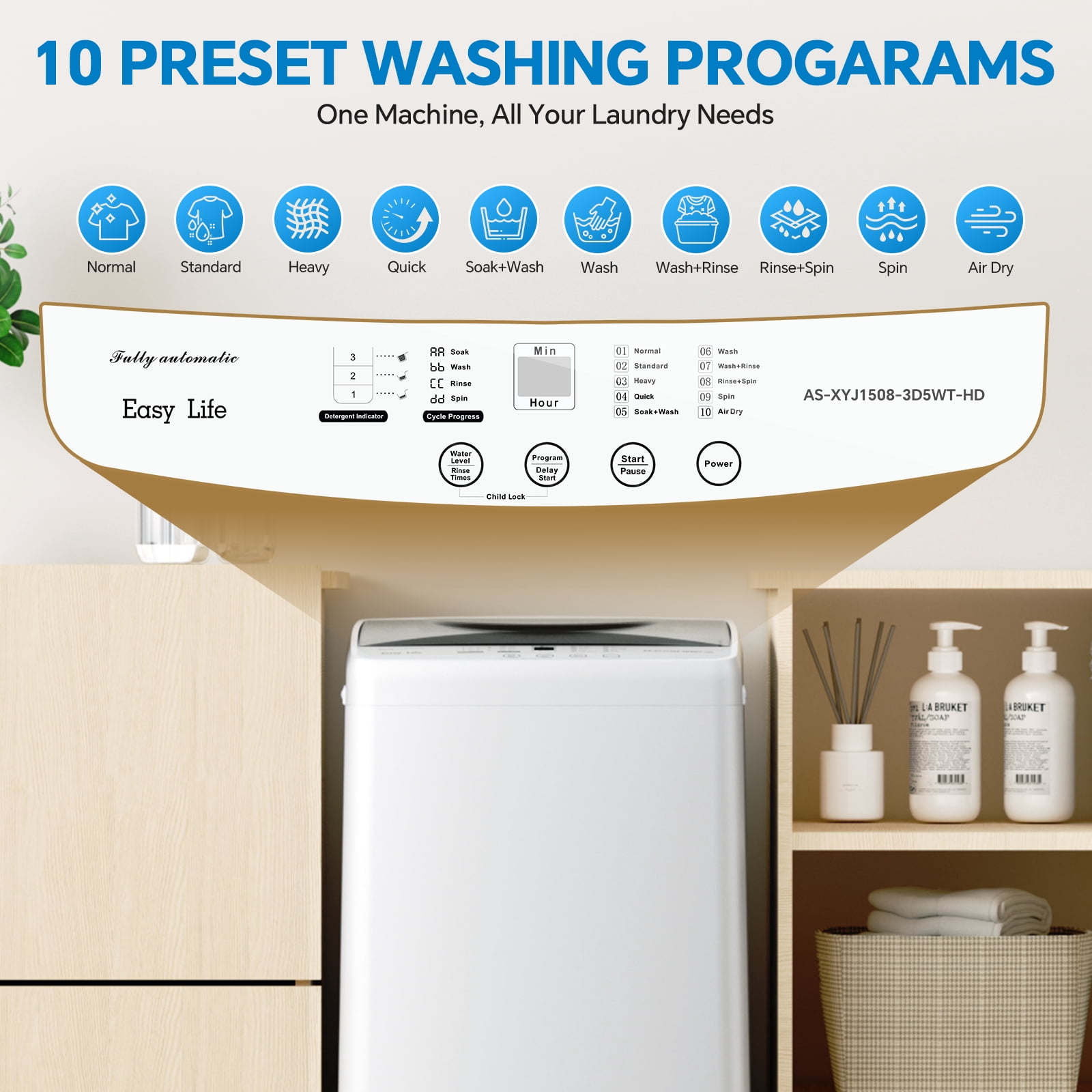Portable Washing Machine, 1.06 cu.ft Compact Automatic Washer and Dryer with LED Display,10 washing modes for Apartment, RV, Dorm, Home, White