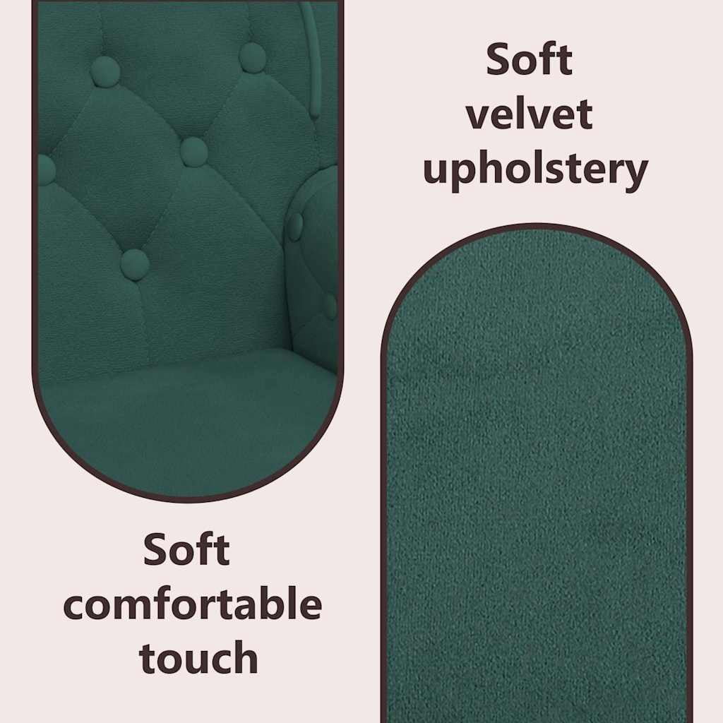 vidaXL 47” W Small Loveseat, Velvet Chesterfield Sofa, 2 Seater Couch for Living Room, Dark Green