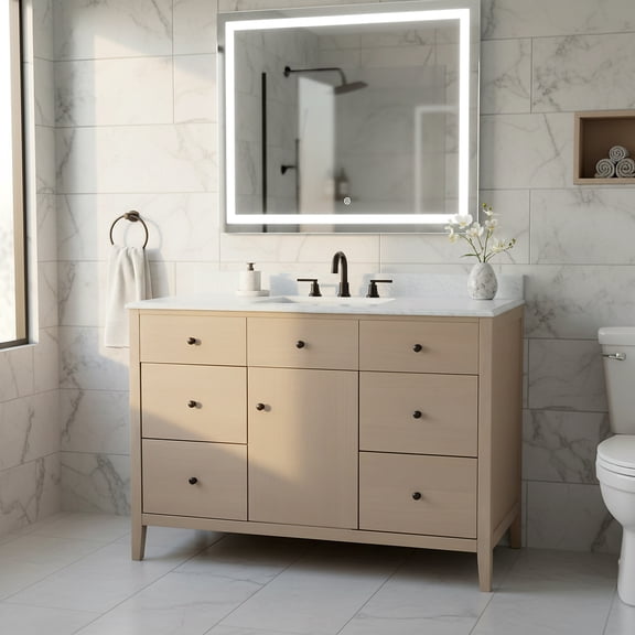 Safavieh Couture Oliviabella 48" Single Sink Bathroom Vanity, Natural/White