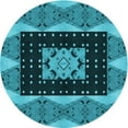 thumbnail image 1 of Ahgly Company Machine Washable Indoor Round Transitional Bright Turquoise Blue Area Rugs, 7' Round, 1 of 7