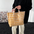 thumbnail image 6 of NexTorq Gingham Plaid PVC Tote Bag for Women, Letters Print Handbag Waterproof Plastic Hobo Handbag Summer Tote for Beach, Pool & Ideal Gift, Yellow, 6 of 7