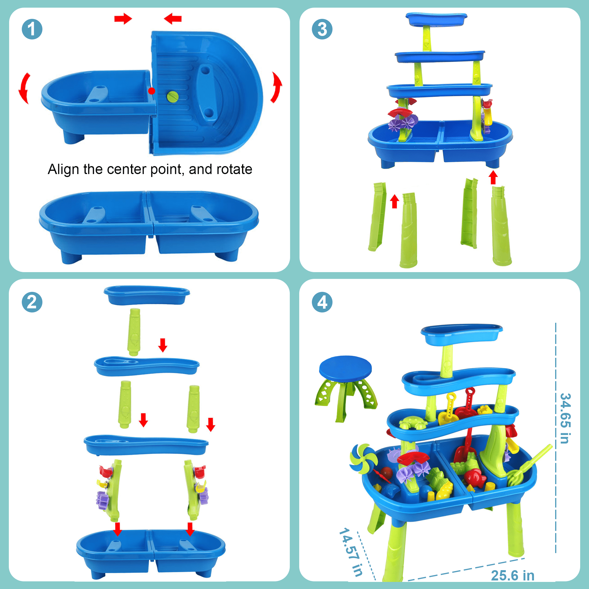 Richgv Sand Water Table for Toddlers 1-3, 4-Tier Water Play Table Outdoor Toys for Kids, Activity Sensory Play Water Table Beach Summer Outside Toys for Boys Girls