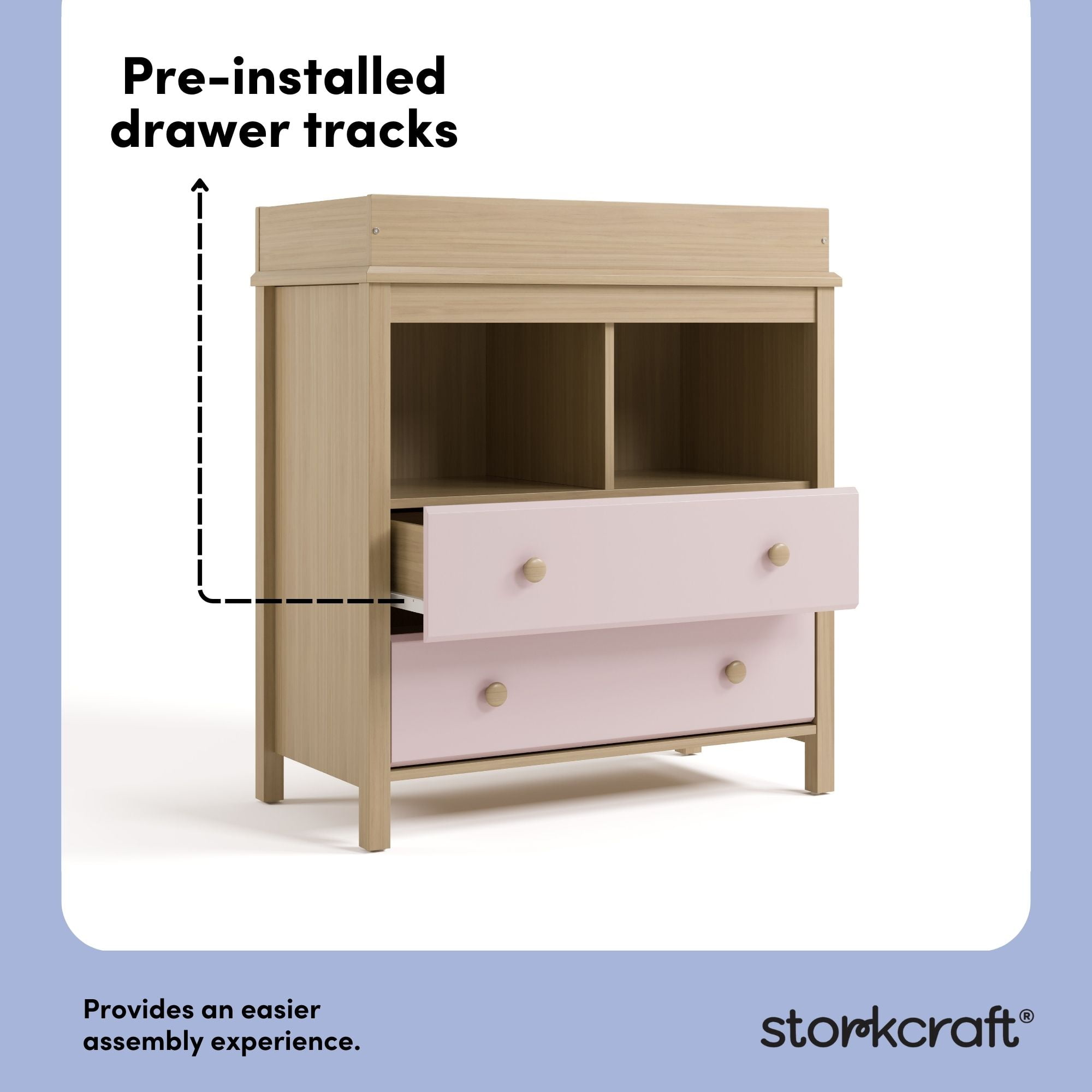 Storkcraft Alpine 2-Drawer Infant Changing Table Dresser, Driftwood with Blush