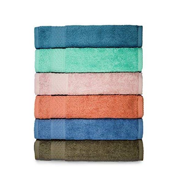 Cleanbear Face-Cloth Washcloths Set,100% Cotton, High Absorbent, 6-Pack 6 Colors, Size13 x13-deep Color