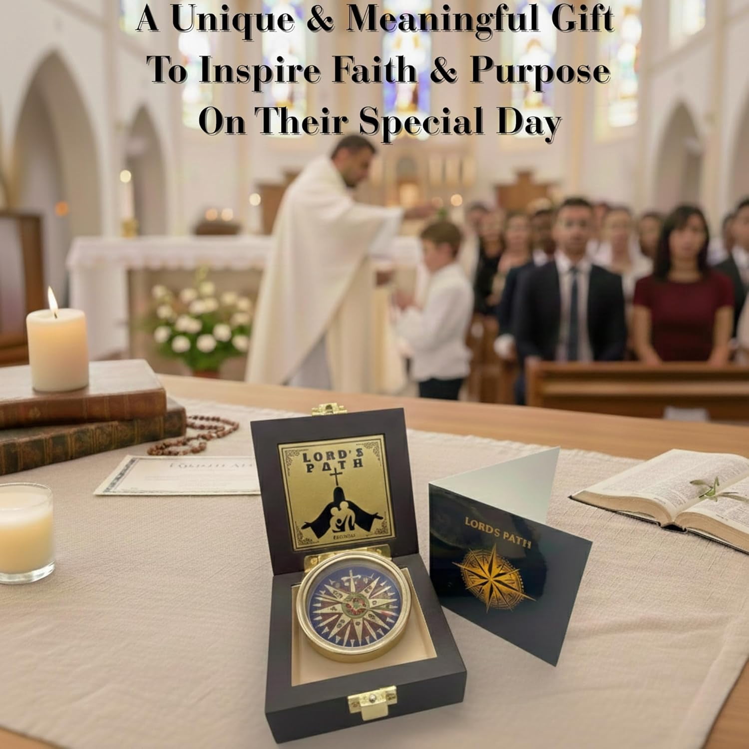 OakiWay God’s Path Compass – Brass Nautical Keepsake for Confirmation, Baptism or Graduation – Christian Gift for Men (Greeting Card Included)