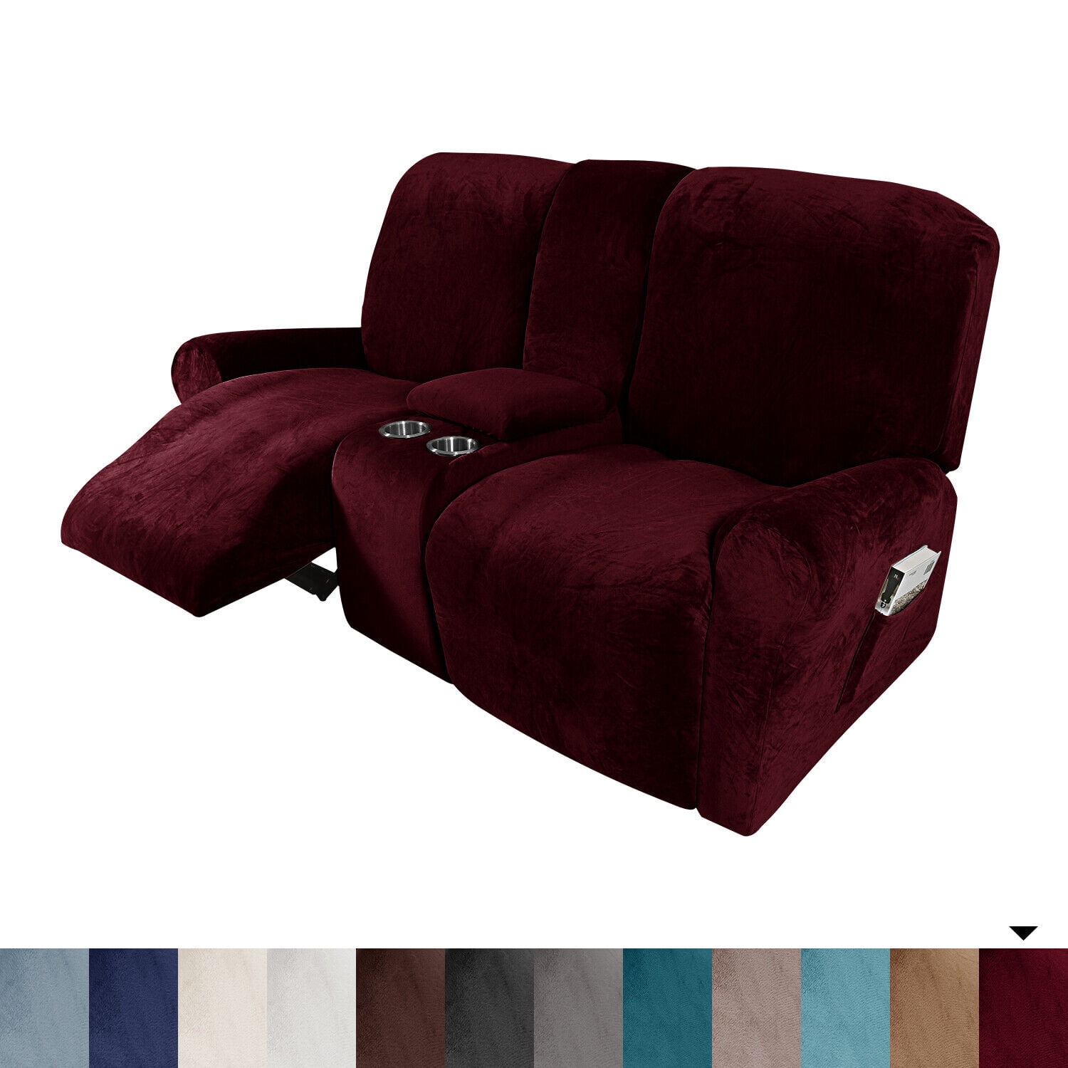 Recliner Sofa Covers 2 Seat Loveseat Recliner Cover with Console Slipcover Protector for Living Room Red