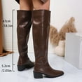 thumbnail image 5 of Wide Calf Over the Knee Boots for Women Slouchy Black Brown Leather Chunky Heel Pointed Toe Tall Knee High Winter Booties, 5 of 8