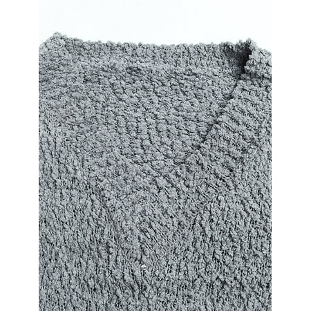 Women Long Sleeve V Neck Fuzzy Fleece Knitted Sweater Casual Side Split Pullover Jumper Tops Ladies Autumn Winter Warm Knit Sweater Outwear Walmart Canada