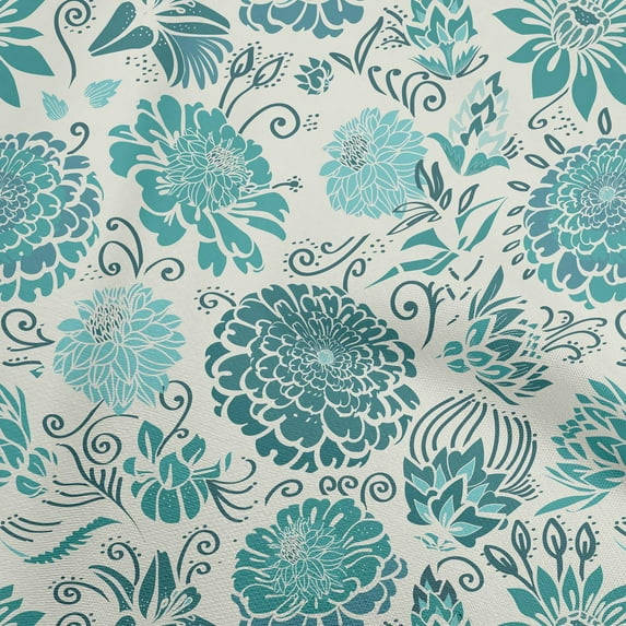 oneOone Silk Tabby Dark Teal Green Fabric Asian Chinese Flower Fabric For Sewing Printed Craft Fabric By The Yard 42 Inch Wide