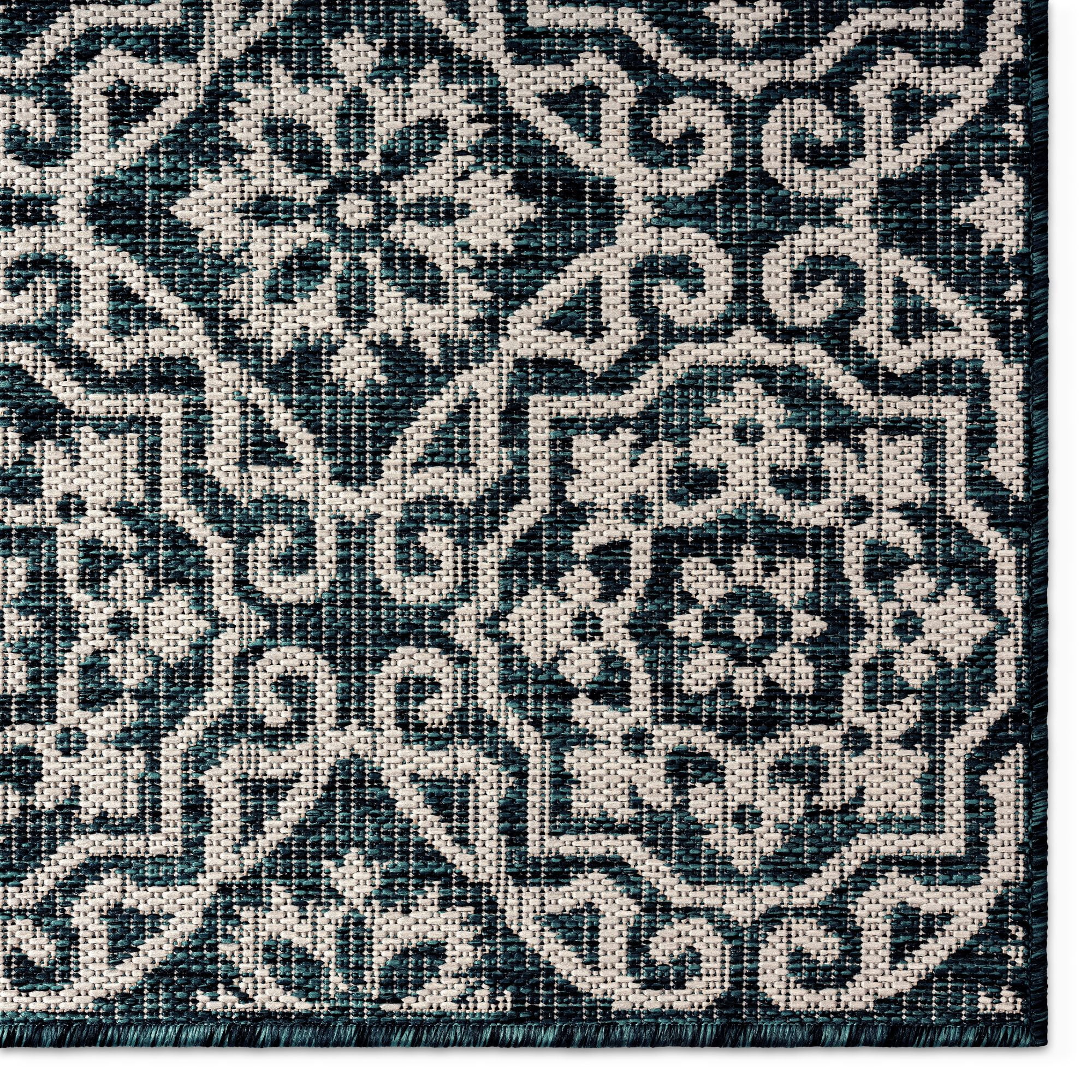 Nicole Miller New York Patio Country Danica Transitional Geometric Indoor/Outdoor Area Rug, Navy Blue/Ivory , 5'2"x7'2"