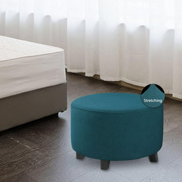 Foot Stool Cover Foot Stool Slipcover for Living Room High Stretch Polyester Soft Furniture Protector Washable Footrest Cover Dark Blue