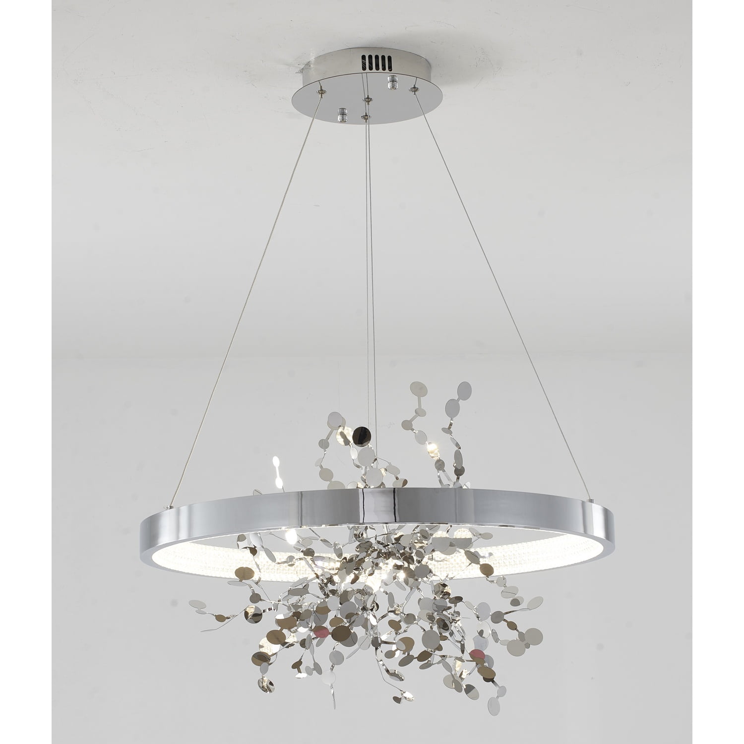 Design Living 1-Light D24" Chrome Frame Chandelier with a Gold Stainless Steel Confetti Interior and Transparent Diffuser
