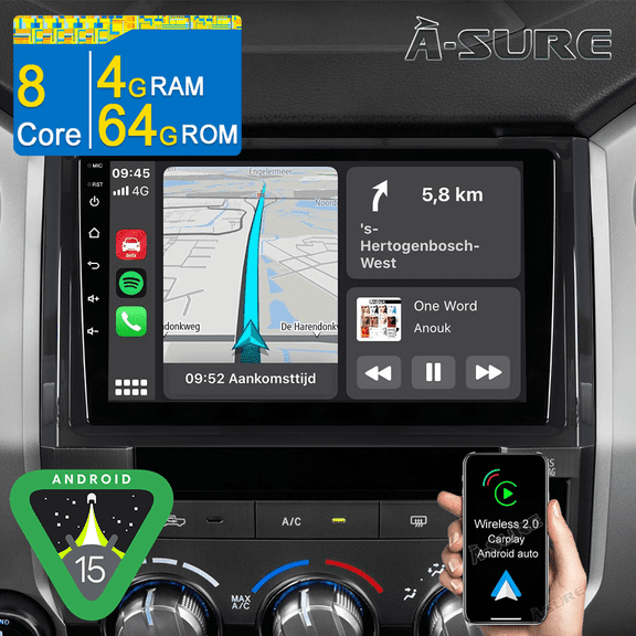 8 Core Android 15 CarPlay Radio 4 64GB Car Stereo for Toyota Tundra XK50 2014-2019 (NON-JBL) with GPS Navi/Wi-Fi/BT 5.0/DSP/FM/1280HD