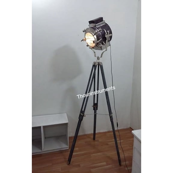 THOR INSTRUMENTS DEGINER'S Hollywood Tripod Floor LAMP Grey Wooden Tripod Stand Modern Decorative Rustic Vintage Home Decor Gifts