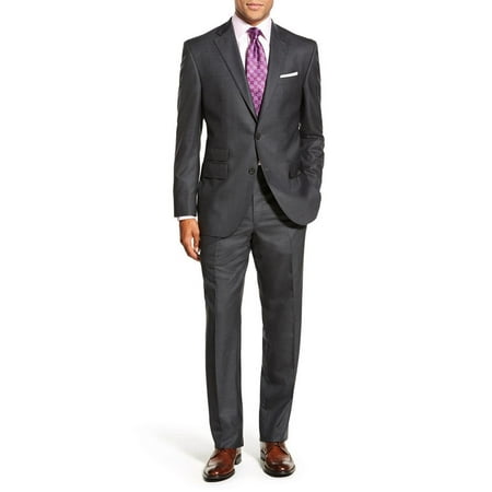 LN LUCIANO NATAZZI Two Button Men's Suit Modern Fit Ticket Pocket Jacket 2 Piece Charcoal