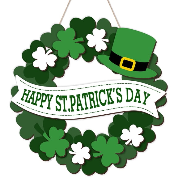 YIBAGA St. Patrick's Day Door Wreath Shamrock Door Sign Front Door Wall Decoration Wooden Spring Clover Irish Decoration Sign Welcome Hanging Decor