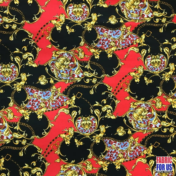 Paisley Floral Renaissance Stretch Poly-Spandex ITY Fabric Red 58"/60" Wide