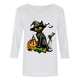 thumbnail image 5 of VKOYWKM Women Halloween Tops 3/4 Sleeve Fall Tops Black Cat Print T Shirts Party Top Loose Fit Crew Neck Three Quarter Length Blouse Tunic Tops, 5 of 6