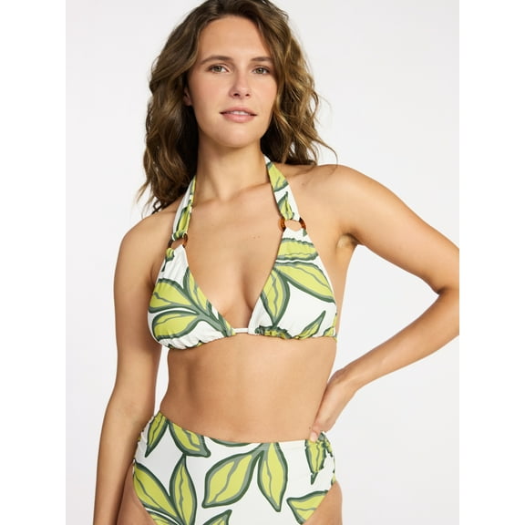 Time and Tru Women's Triangle Bikini Top with Rings, Sizes XS-XL