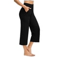 thumbnail image 4 of Capri Pants for Women Wide Leg High Waist Yoga Sweatpants with Pockets Causal Loose Pull On Lounge Pants Black L, 4 of 6