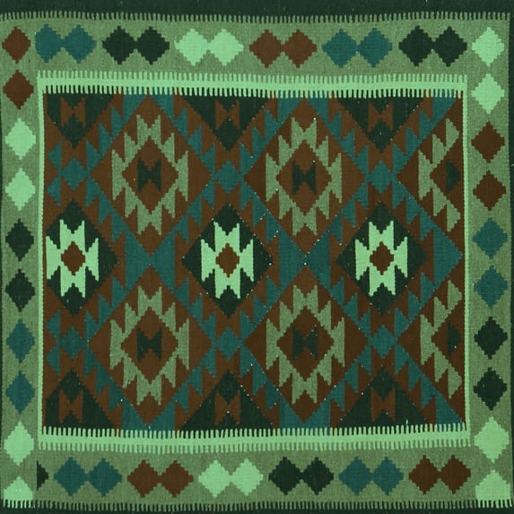 Ahgly Company Indoor Square Oriental Turquoise Blue Traditional Area Rugs, 5' Square