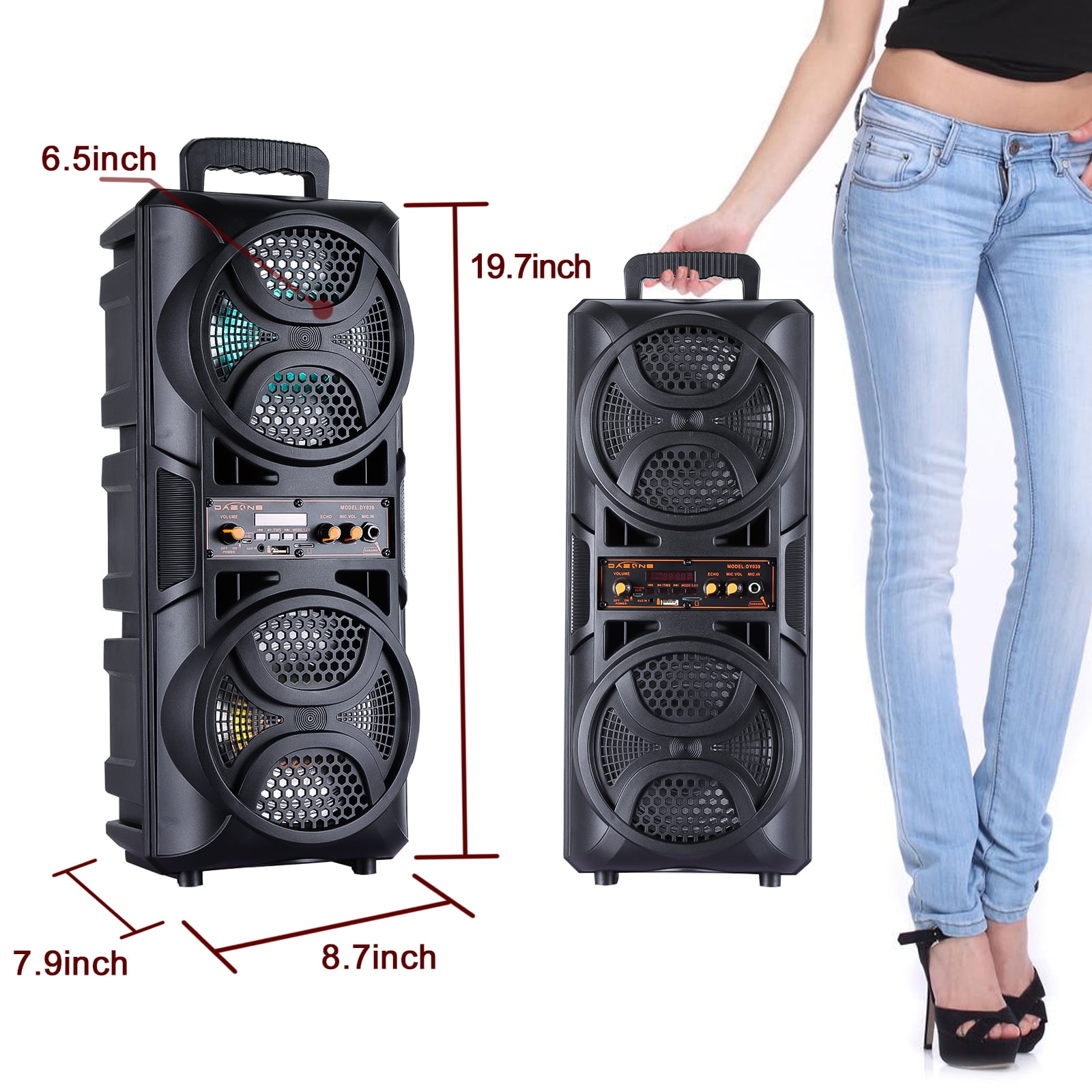 Funkeen Portable Bluetooth LED Speaker with Dual 6.5" Subwoofers, Black
