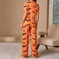 thumbnail image 3 of Hpapadks Halloween Women's Pajamas Satin Silk Short Sleeve Button Down Shirts Pants 2 Piece Sleepwear Pjs Sets for Women Orange, 3 of 7