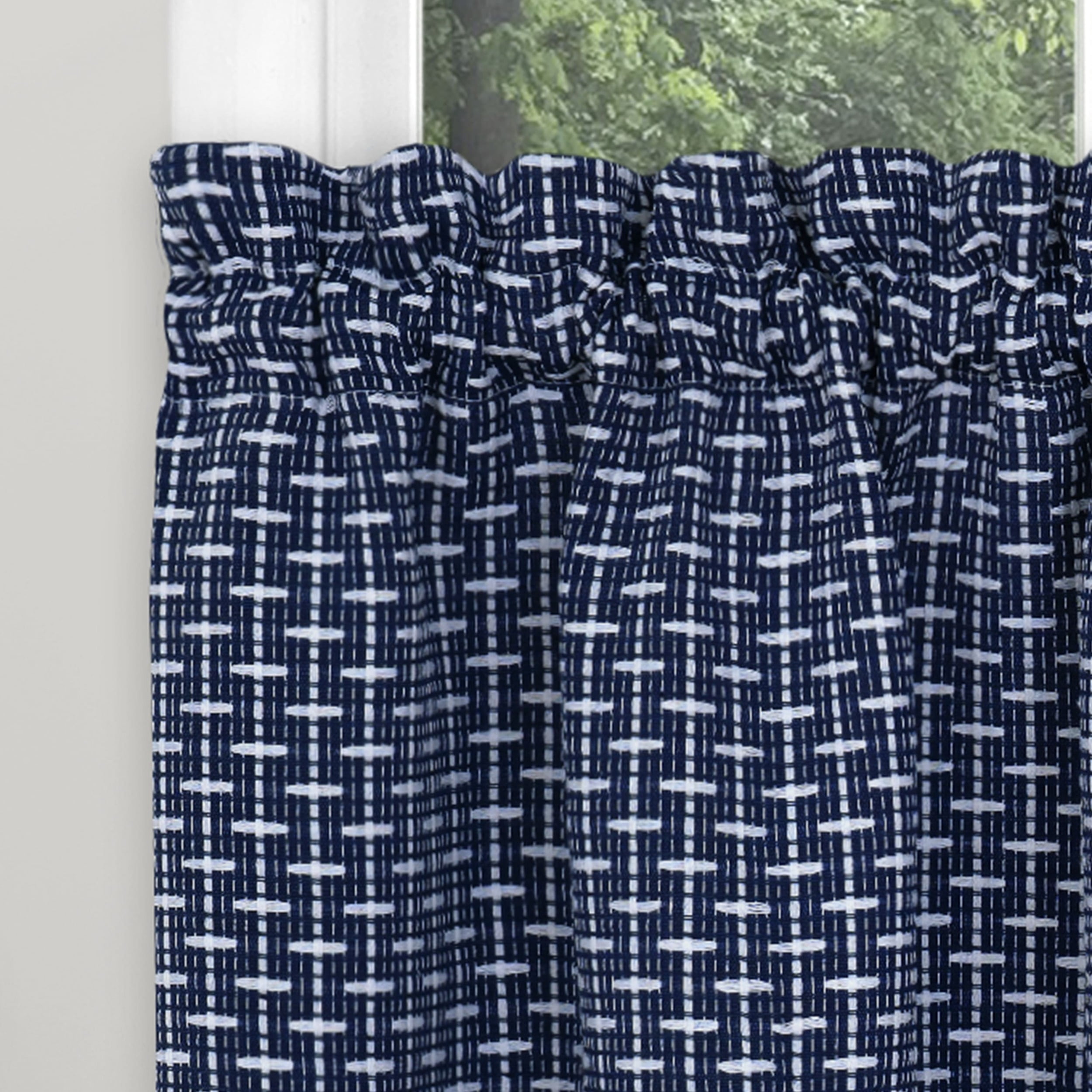 Achim Bedford Rod Pocket Light Filtering Curtain Tier Pair, Navy, 58" x 24"
