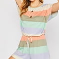 thumbnail image 4 of Kelon Ensembles de Pyjama pour Femmes Liquidation Soldes Pyjamas Mixtes pour Femmes Femmes Filles Mode Imprimé à Rayures Manches Courtes Shorts Pyjama Décontracté Ensemble, 4 of 9