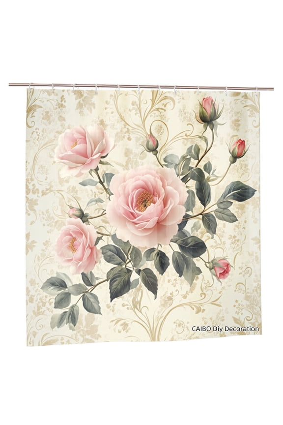 Joocen Polyester Shower Curtain Pink Roses Floral Design For Home Bathroom Bath Tub Decoration 72x72 inch
