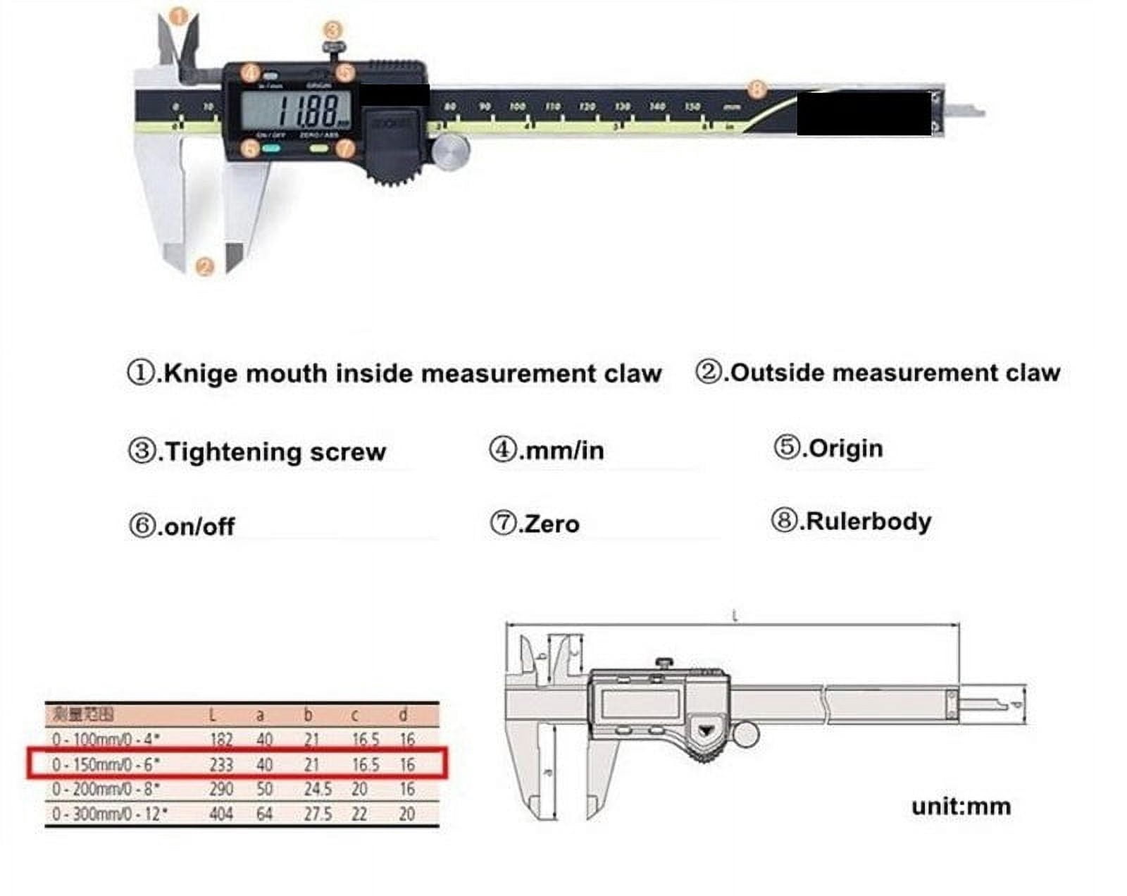 Calipers 500-196-20 Digital Caliper Stainless Steel Metric 6"Inch 0-150mm Range-0.001" Accuracy 0.0005" ,Easy to Operate