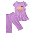 thumbnail image 5 of Zwiiyzr 1-10 Years Little & Big Girl Summer Outfits Heart Ruffle Short Sleeved Flutter Sleeve Elastic Waist Cropped Pants Daisy 2Pcs Clothing Set Purple, 5 of 5
