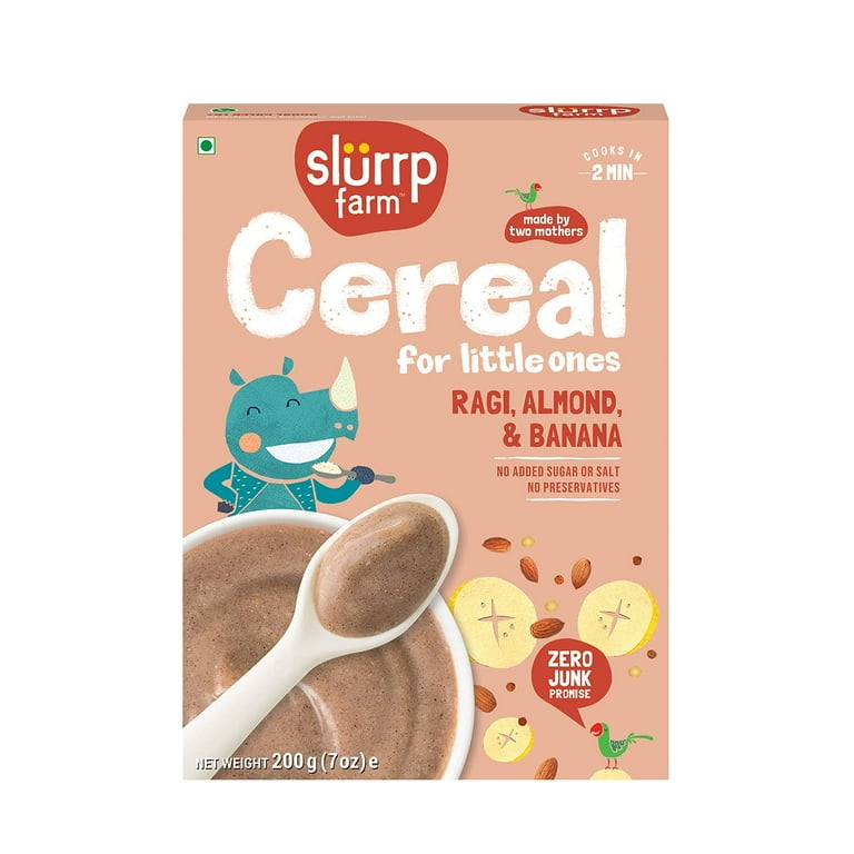 Slurrp Farm No Sugar No Salt Ragi Almond And Banana Cereal 100 Sprouted Ragi Healthy Cereal For Baby No Milk No Preservatives 200G