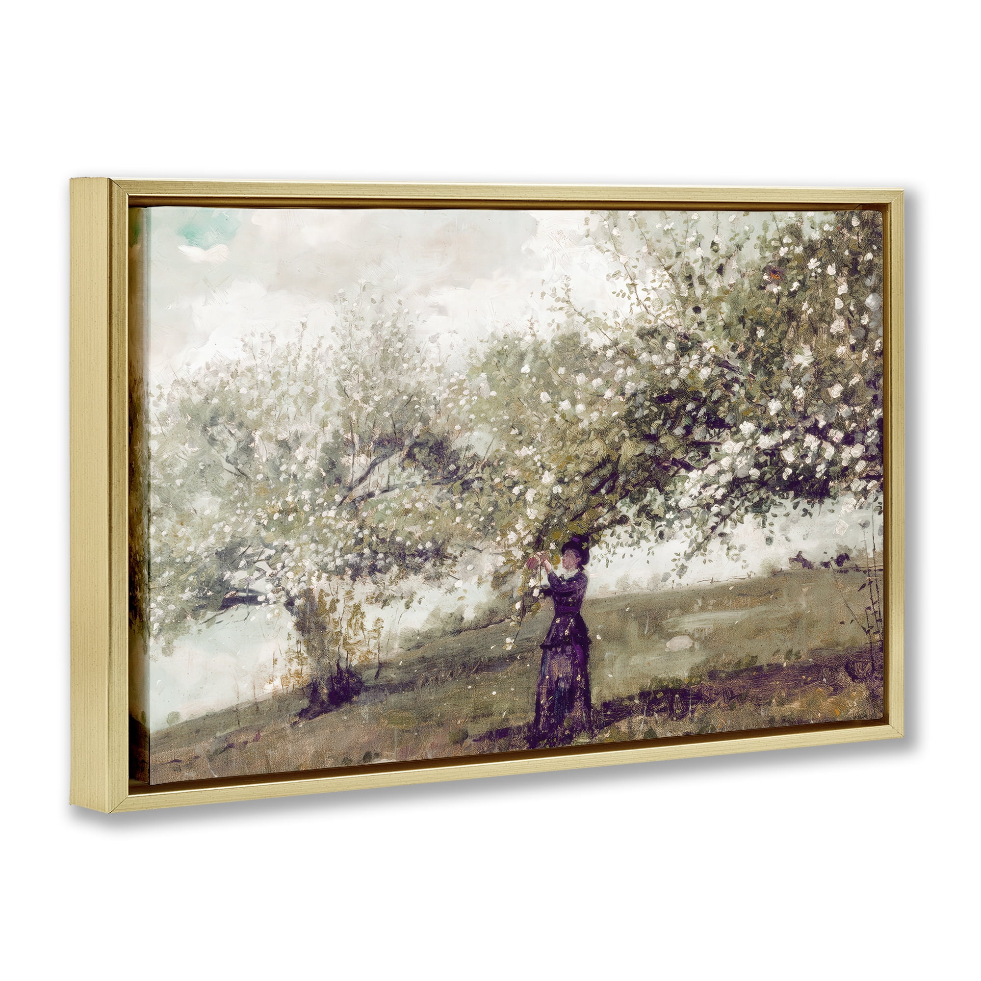 Stupell Industries Vintage Gathering Spring Blossoms Gold Framed Floater Canvas Wall Art, design by Leah Straatsma