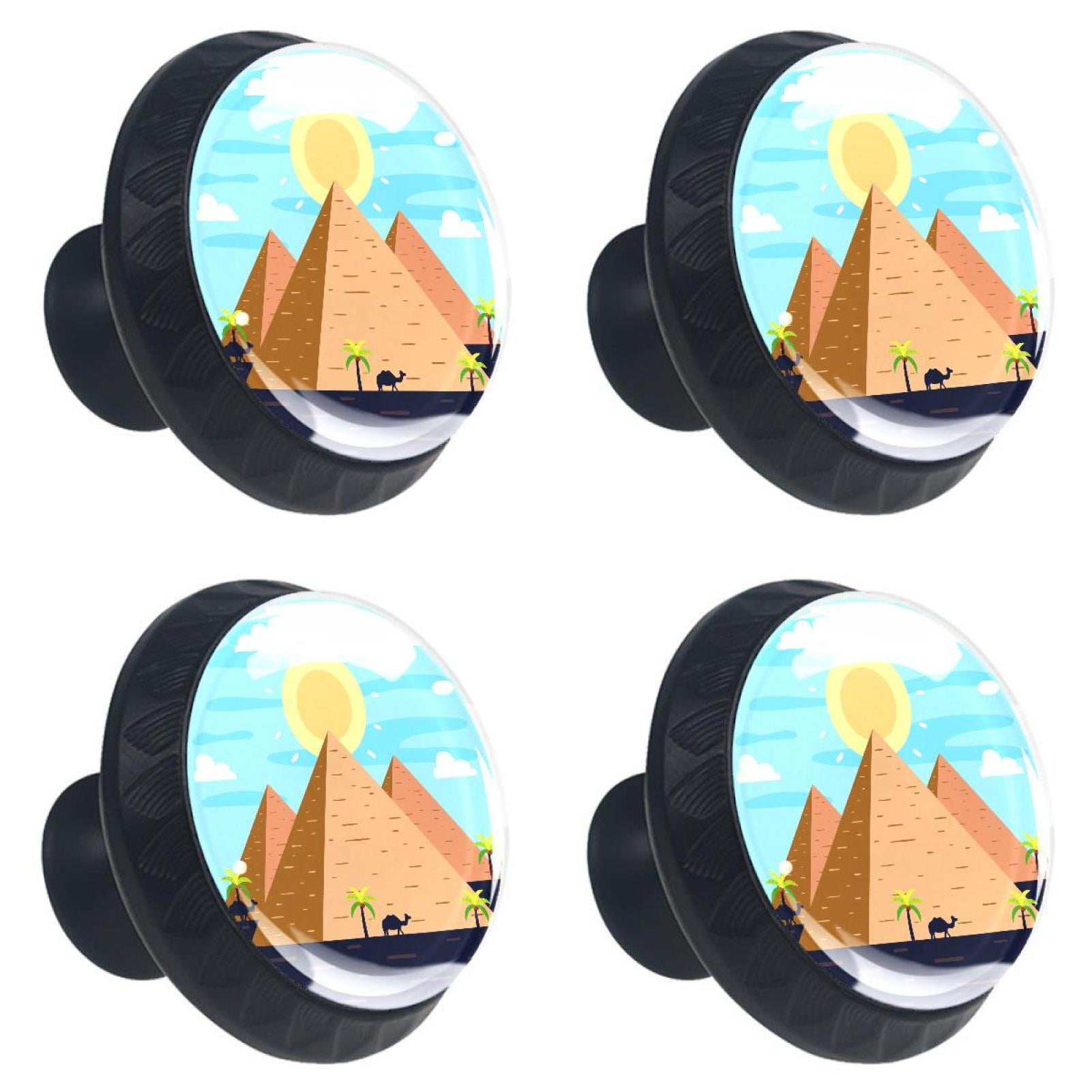 Ownta Pyramids Egypt Black Round Glass Drawer Handles Knobs Pulls With