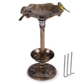 thumbnail image 2 of Bronze Standing Pedestal Birdbath & Feeder Combo - Solar Powered Lamp Lotus Leaf Bowl Flower Planter Weather-Proof for Garden, 2 of 10