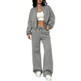 thumbnail image 2 of Womens 2 Piece Tracksuit Fall Fashion Long Sleeve Zip Up Crop Sweatshirt Long Pants Outfits Jogger Sweatsuit Sets Gray XL, 2 of 5