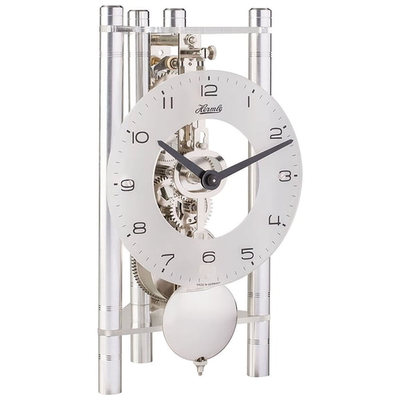hermle 23025x40721 lakin triangular table clock - silver with an arabic glass dial & silver pendulum