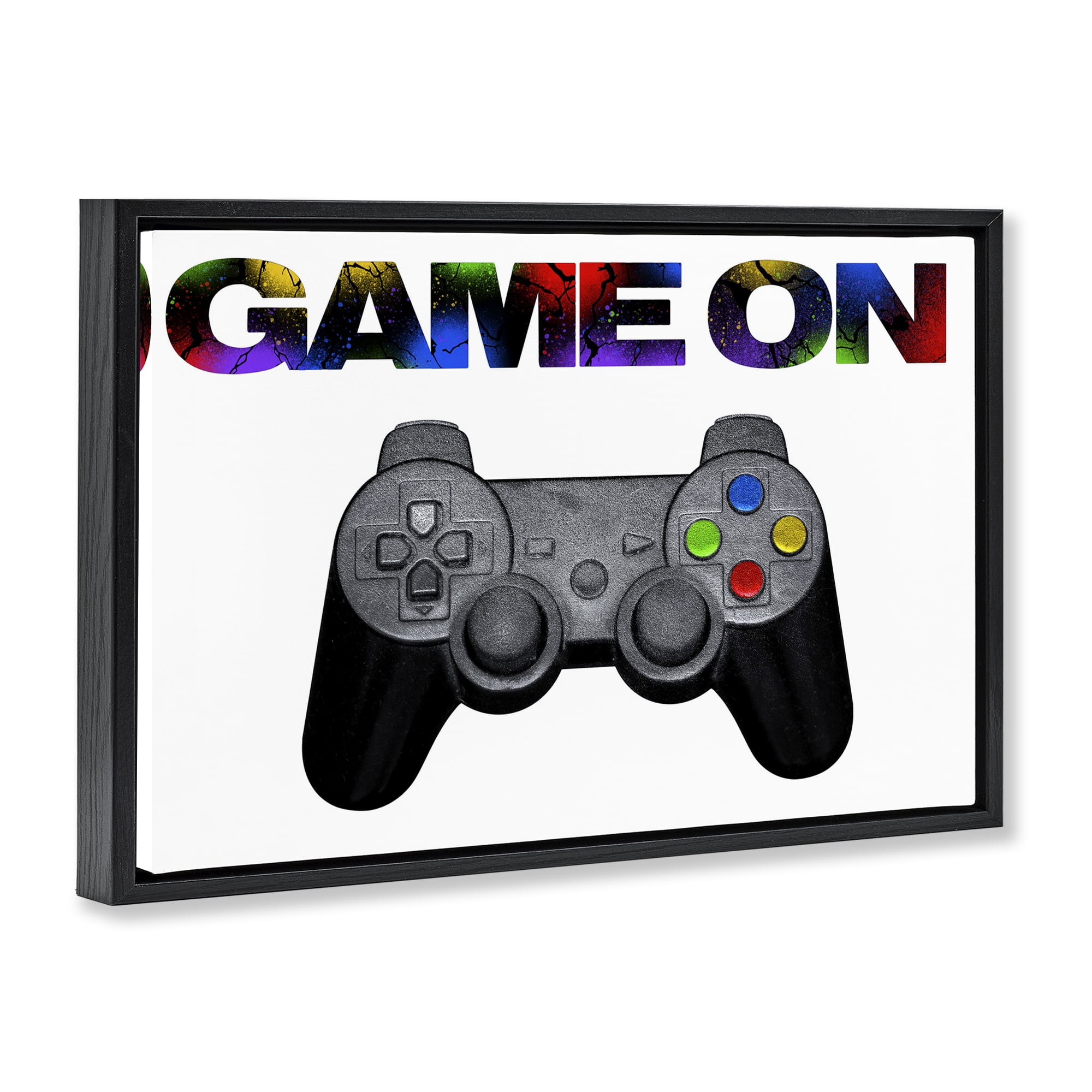 Stupell Industries Controller Game On Splatter Black Framed Floater Canvas Wall Art, design by Marcus Prime