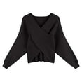 thumbnail image 7 of Jalioing Spring Thin Pullover Sweater for Women Crossover V-Neck Knit Top Solid Color Dressy Crochet Shirt (Medium, Black), 7 of 7