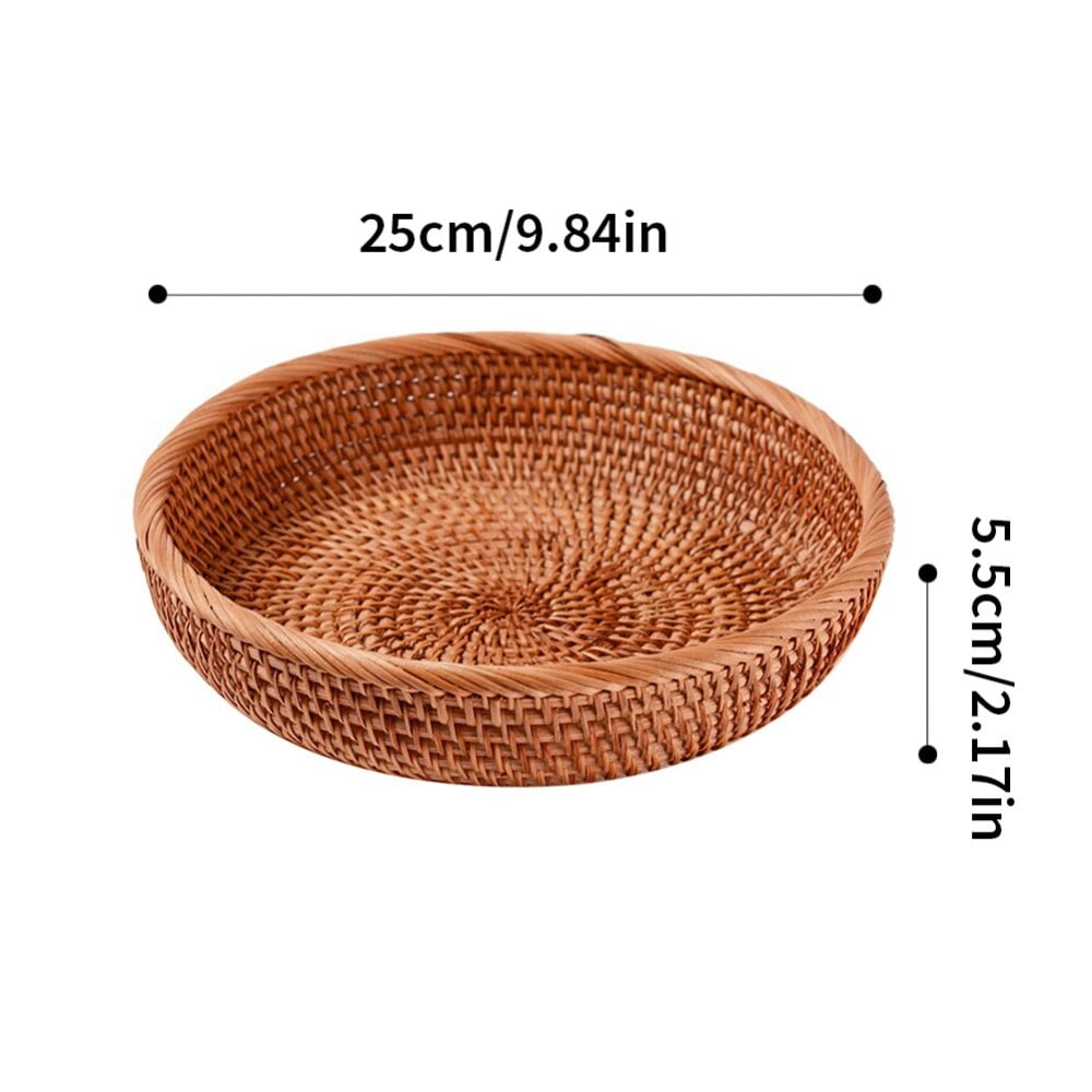 Clearance! Natural Rattan Round Fruit Basket Bowls Handwoven Storage