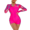 thumbnail image 2 of IBTOM CASTLE Women's One Piece Rash Guard Swimsuit UV Protection Floral Printed Surfing Zipper Swimwear Bathing Suit Beachwear XL Pink Backless, 2 of 6