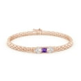 thumbnail image 2 of ANGARA Natural Square Amethyst & Baguette Diamond Rectangle Link Bracelet in 14K Rose Gold for Women (Size-4mm) | February Birthstone, Anniversary, Jewelry Gift for Women | Natural Amethyst Bracelet, 2 of 8