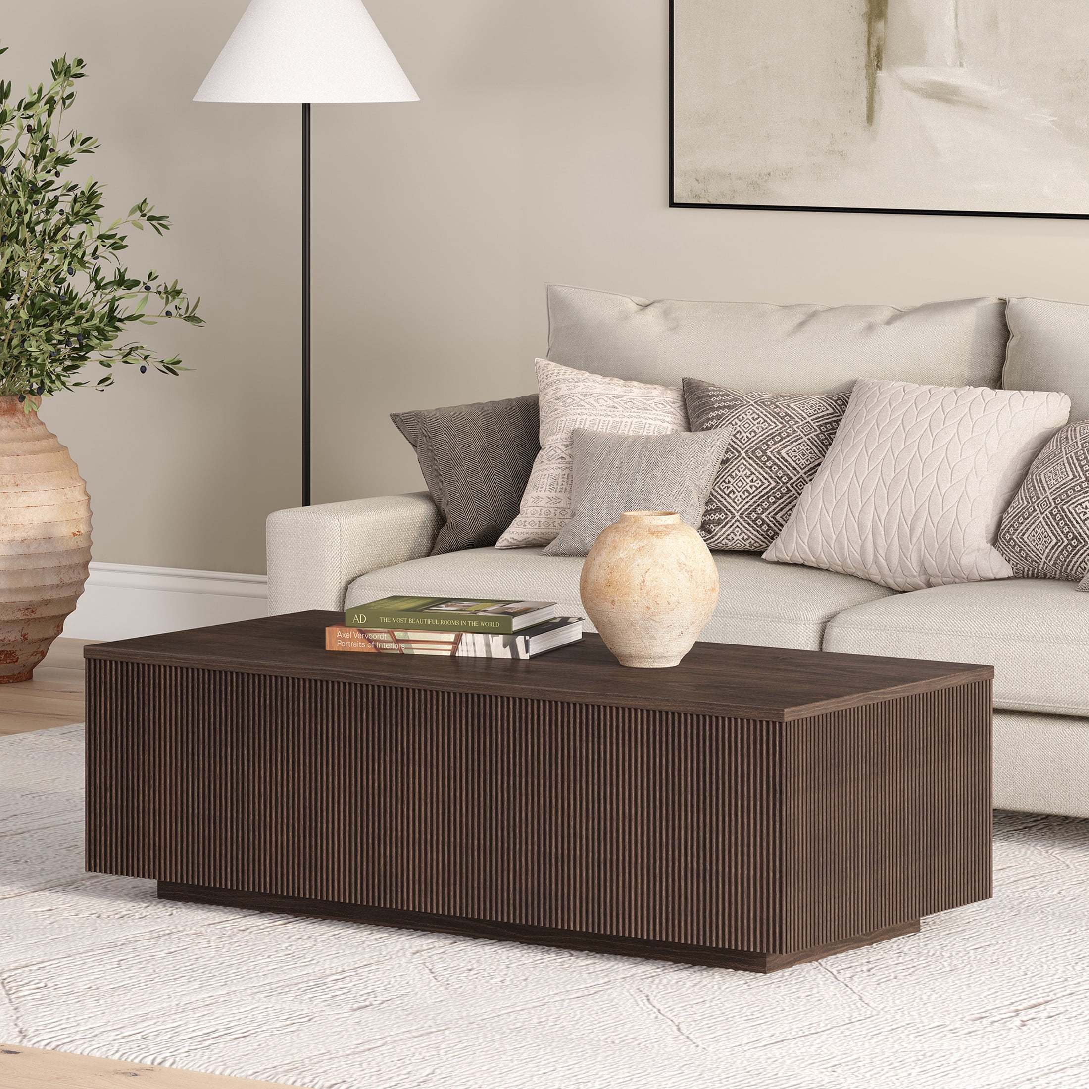 Evelyn&Zoe Modern/Contemporary 48" Wide Alder Brown Coffee Table